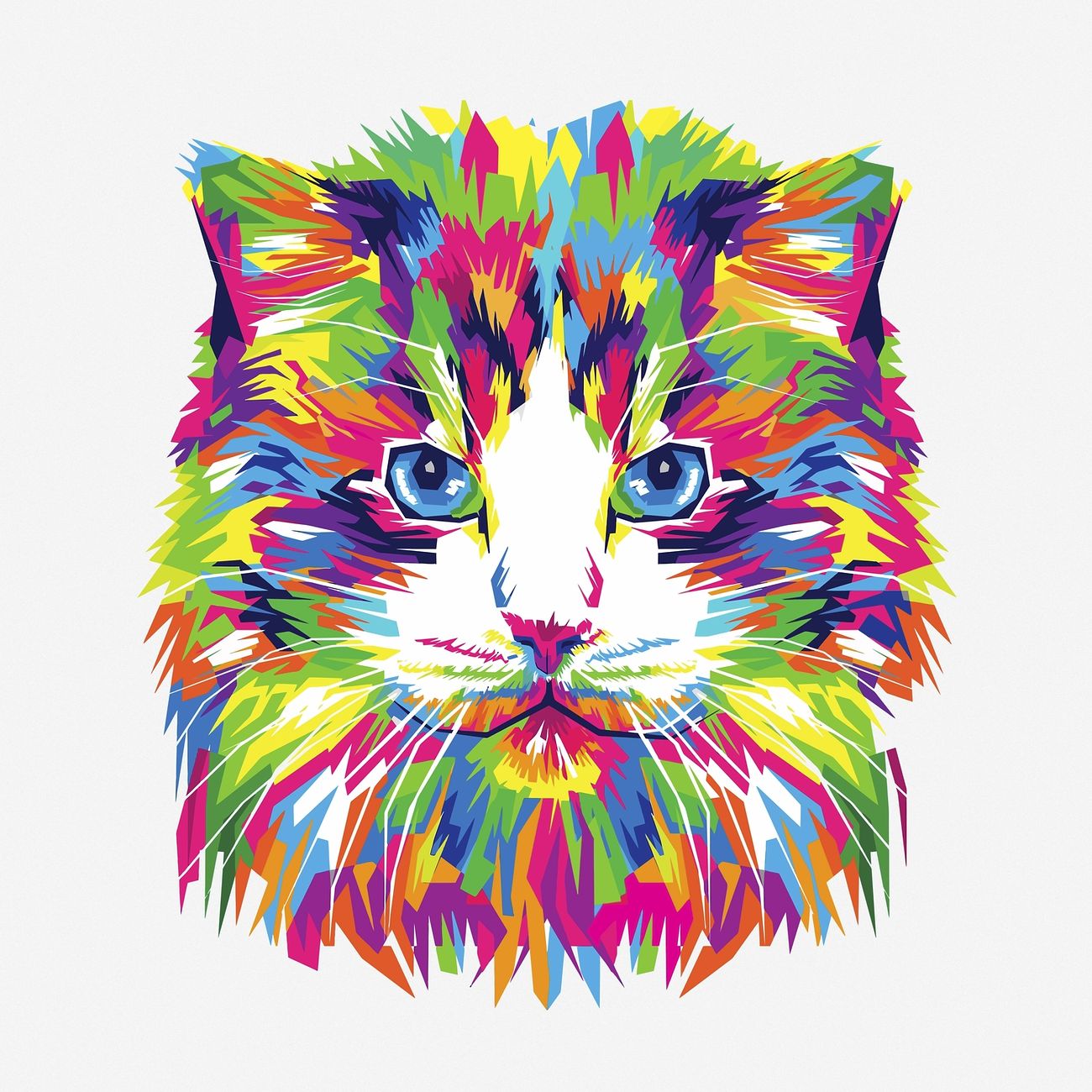 Colorful abstract cat, animal hand